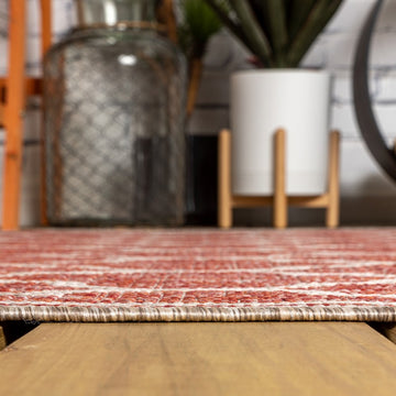 Trebol Moroccan Trellis Textured Weave Indoor/outdoor Round Rug